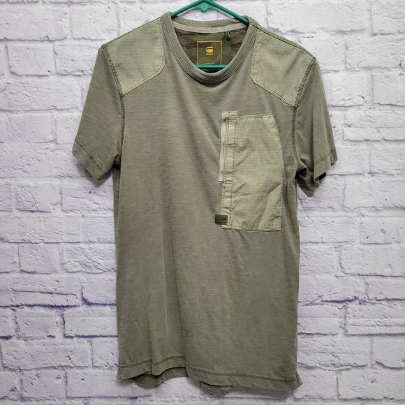 G-Star Raw Arris Pocket Tshirt Size S Sage Army Green Shoulder Patches Soft - Picture 1 of 8